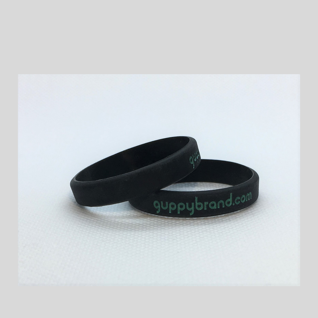Silicone Bands, Black with Teal Inscription, 2-Pack